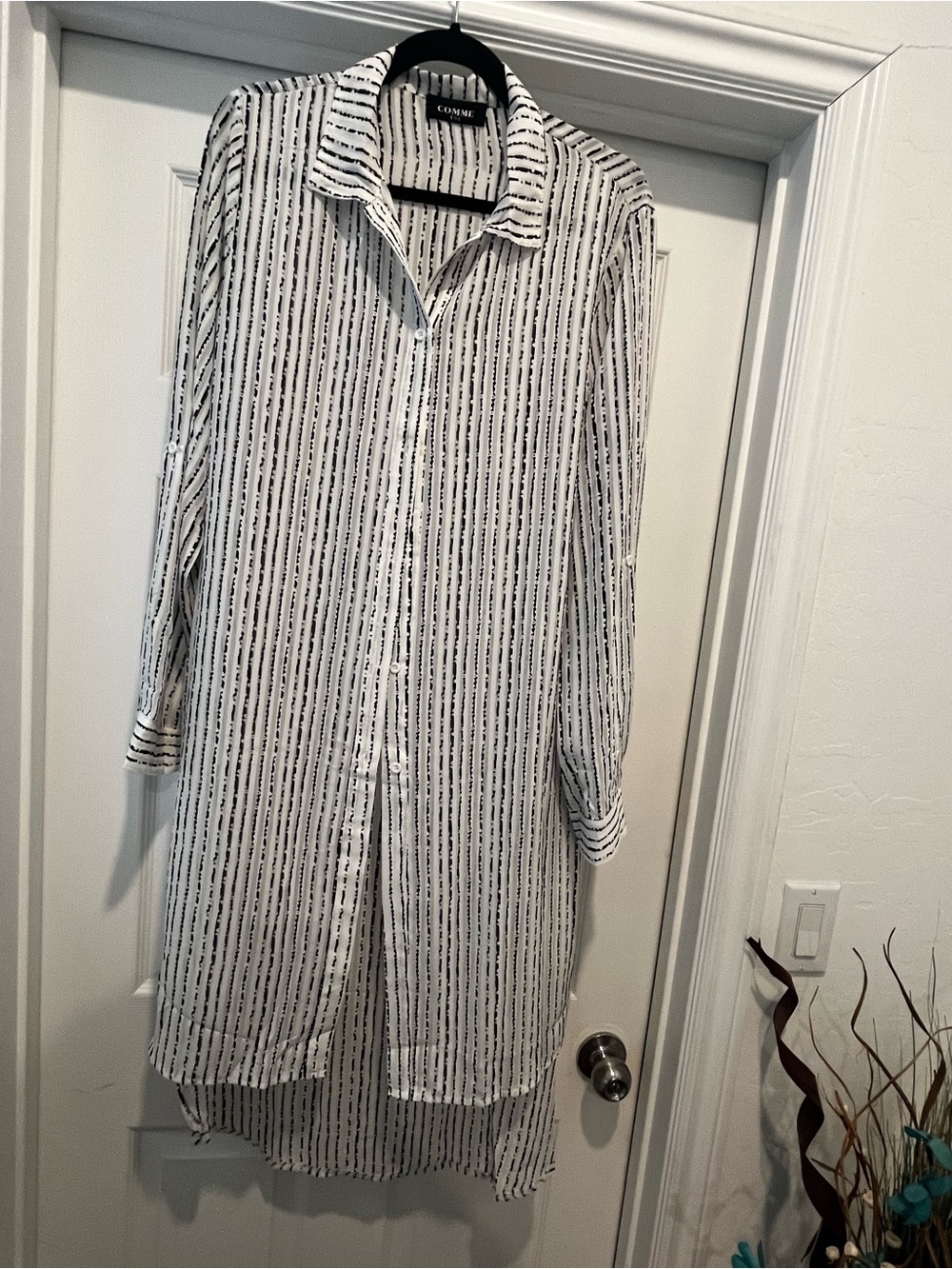 Striped Long Shirt  in White and Black - Picture 2 of 3